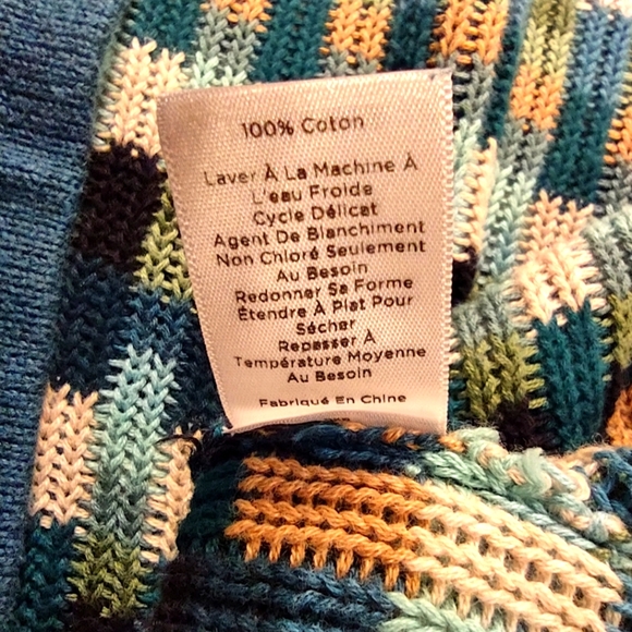 Talbots Cotton Geometric Stripe Block Open Front Cardigan Blue - Picture 6 of 9